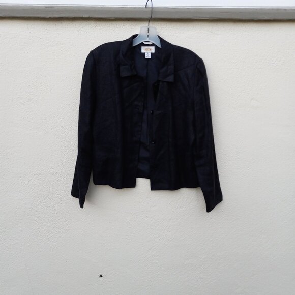 Minimalist Black Irish Linen 90s Style Boxy Jacket 90s Capsule Careerwear - Picture 3 of 12